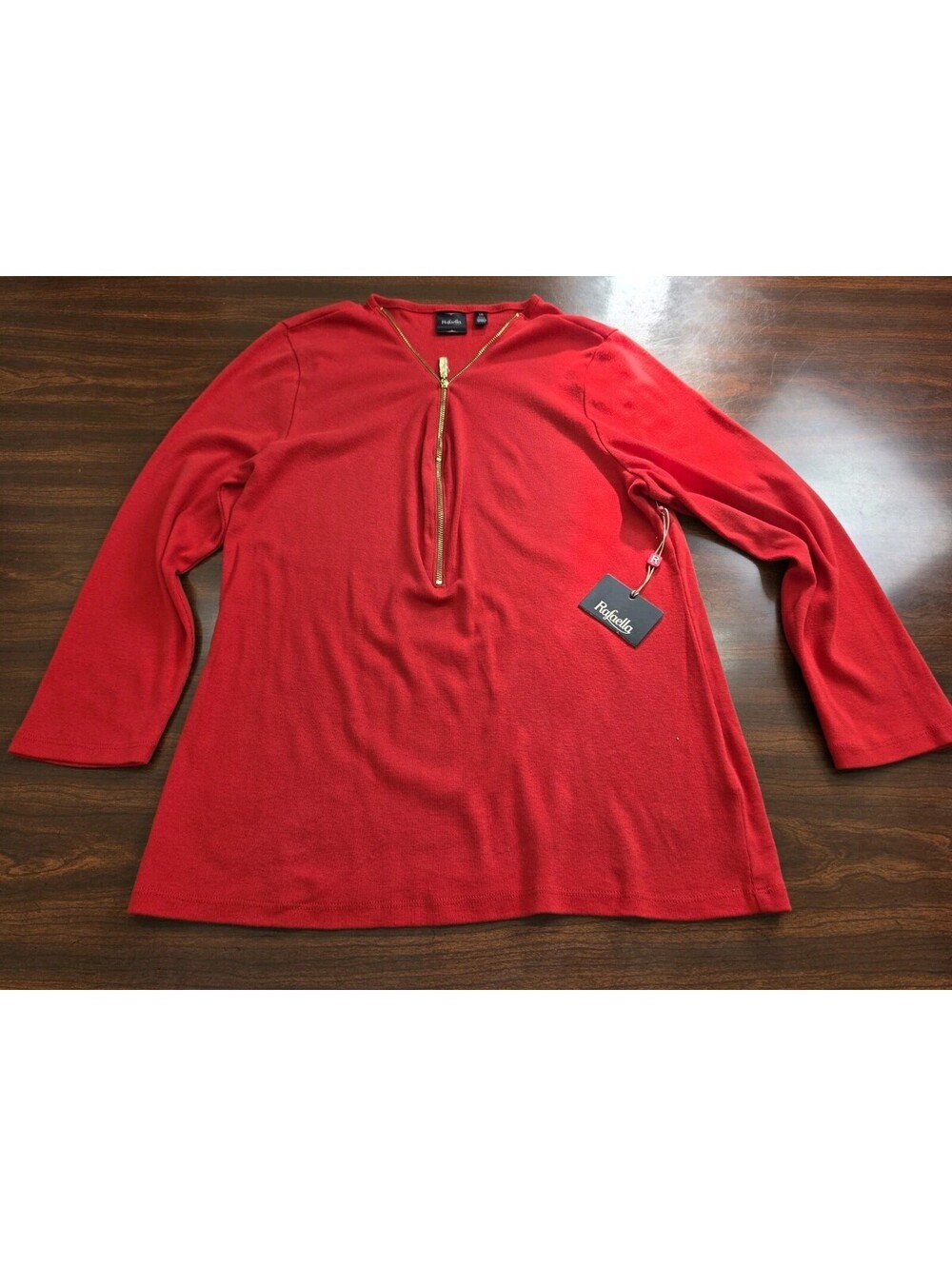 NWT RAfaella Womens L Red 1/4 Zip Long Sleeve Cotton Spice Market Classic Casual